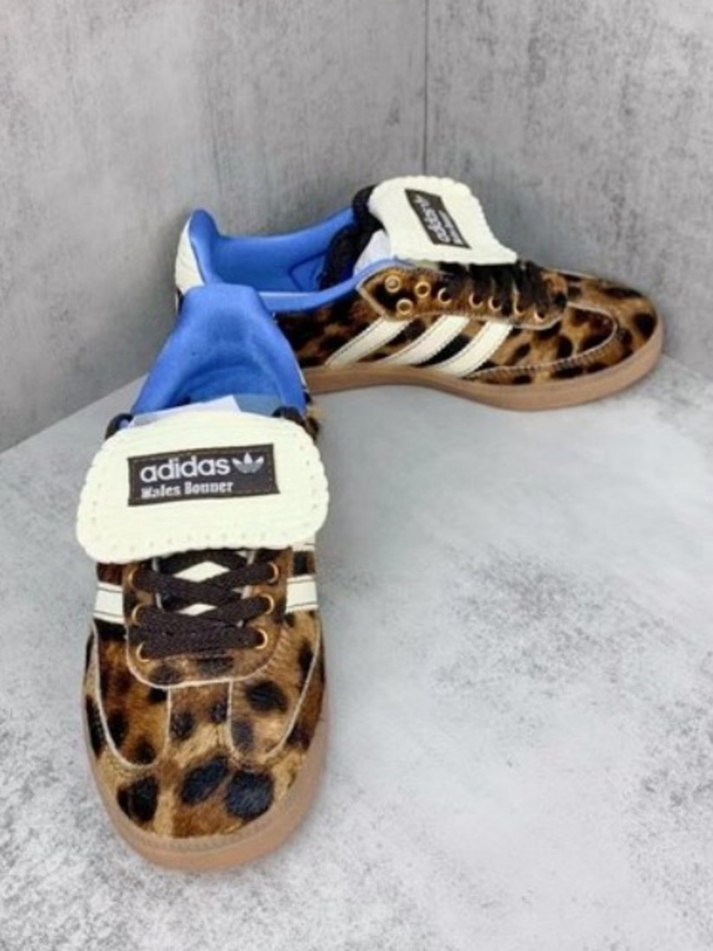 adidas Leopard Print Samba with Cream Stripes and Blue Lining - Picture 8 of 9